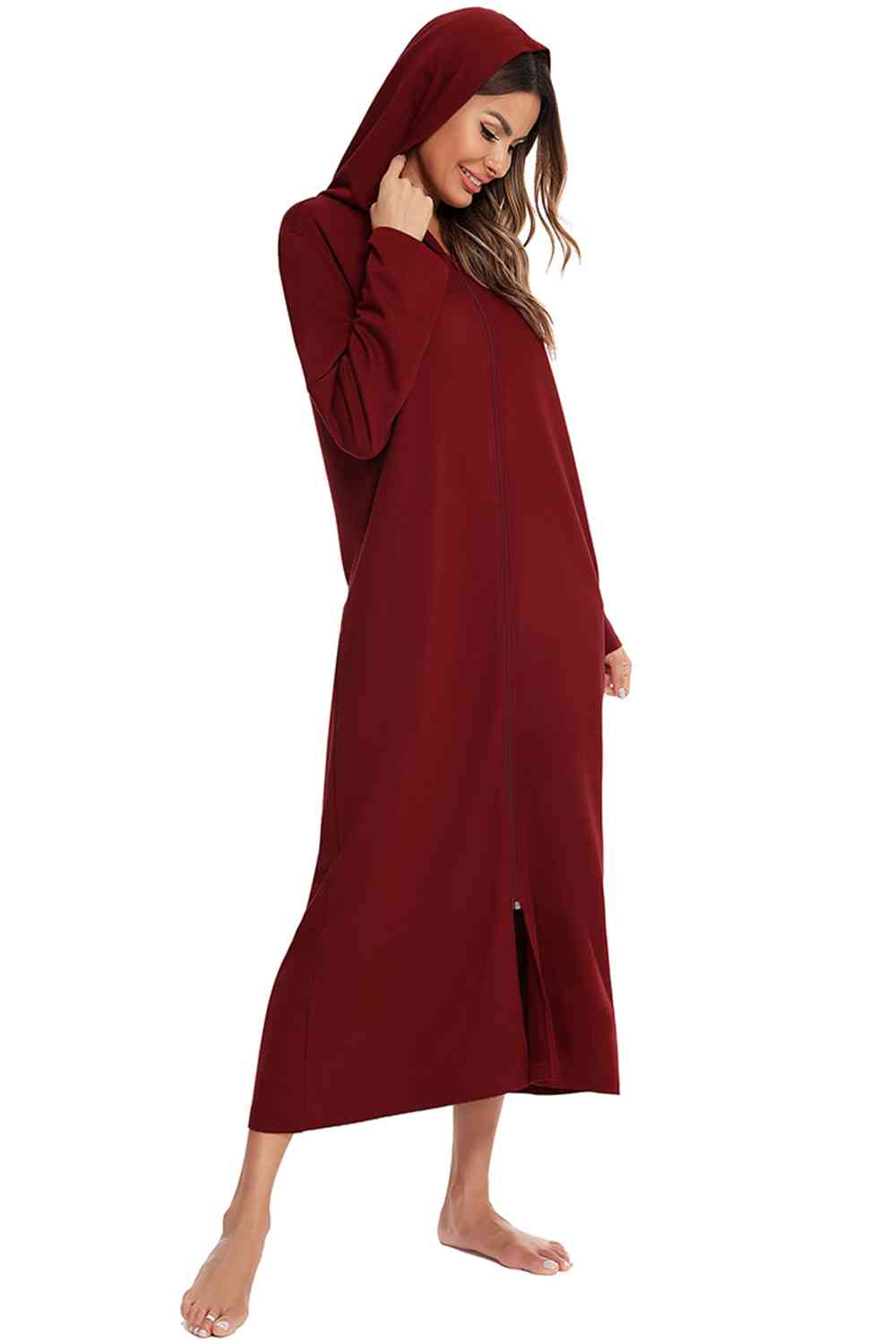 Zip Front Hooded Night Dress with Pockets  Shop One Place