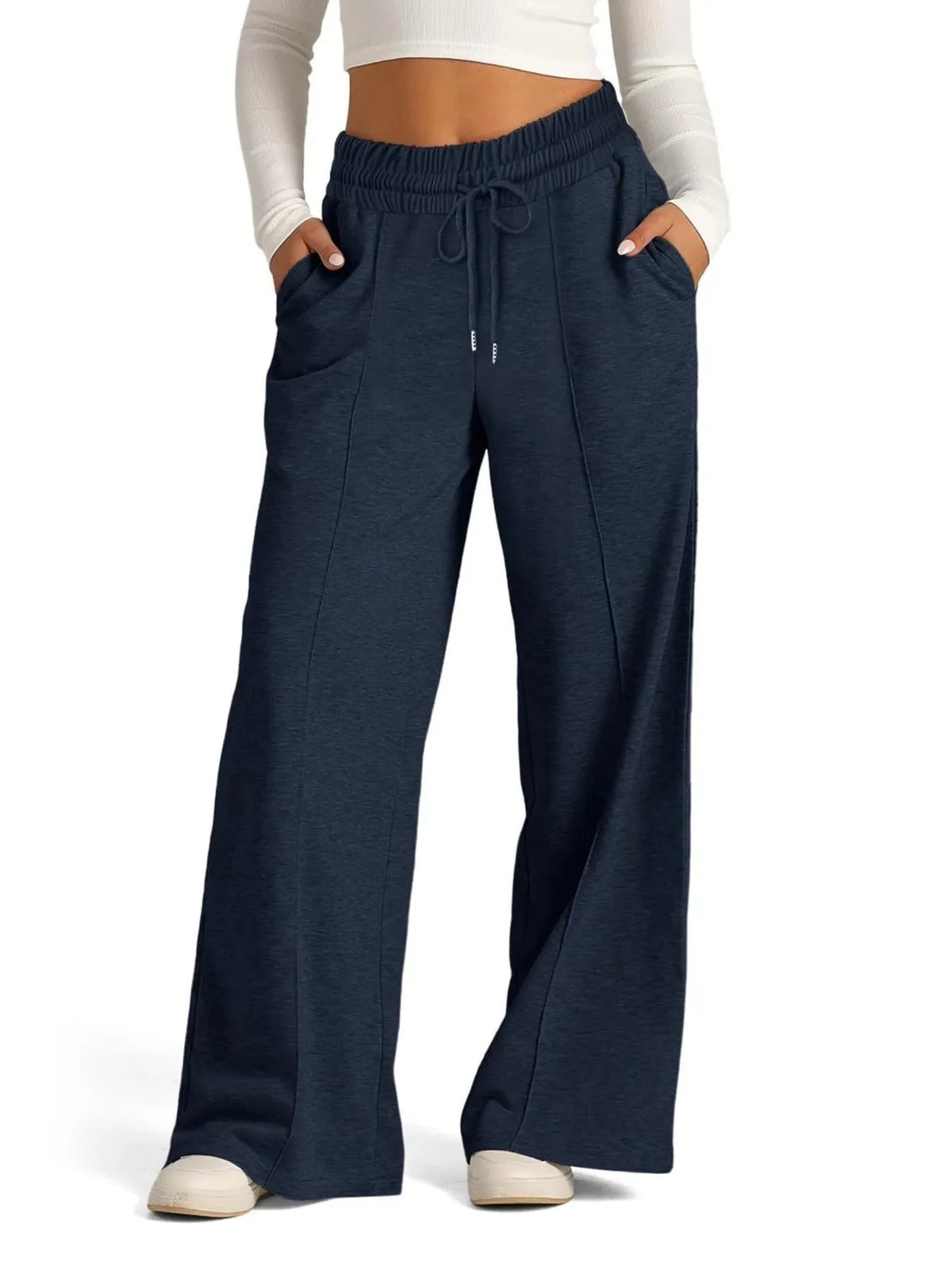 Pantalones de pierna ancha de talla grande, con cordón y ajuste relajado