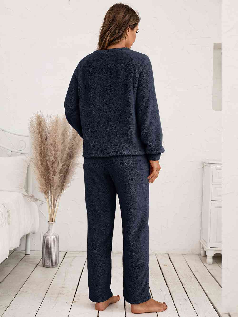 Teddy Long Sleeve Top and Pants Lounge Set  Shop One Place