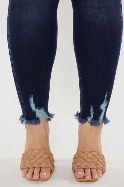 Jeans Kancan de tallas grandes, con efecto bigote de gato, bajo sin rematar y cintura alta