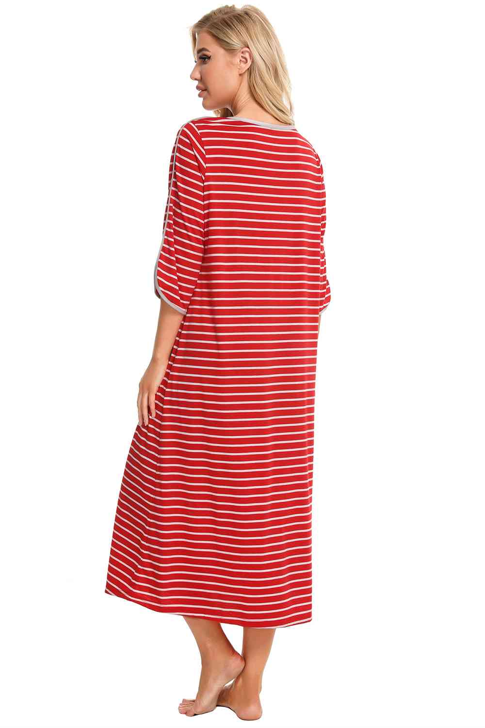 Round Neck Three-Quarter Sleeve Midi Night Dress  Shop One Place