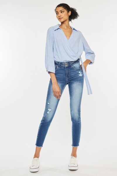 Jeans Kancan de cintura alta, desgastados y con dobladillo sin rematar