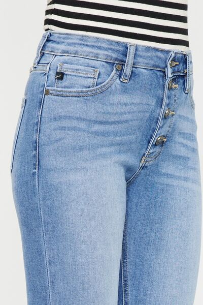 Jeans Kancan desgastados con efecto bigotes de gato y bragueta de botones