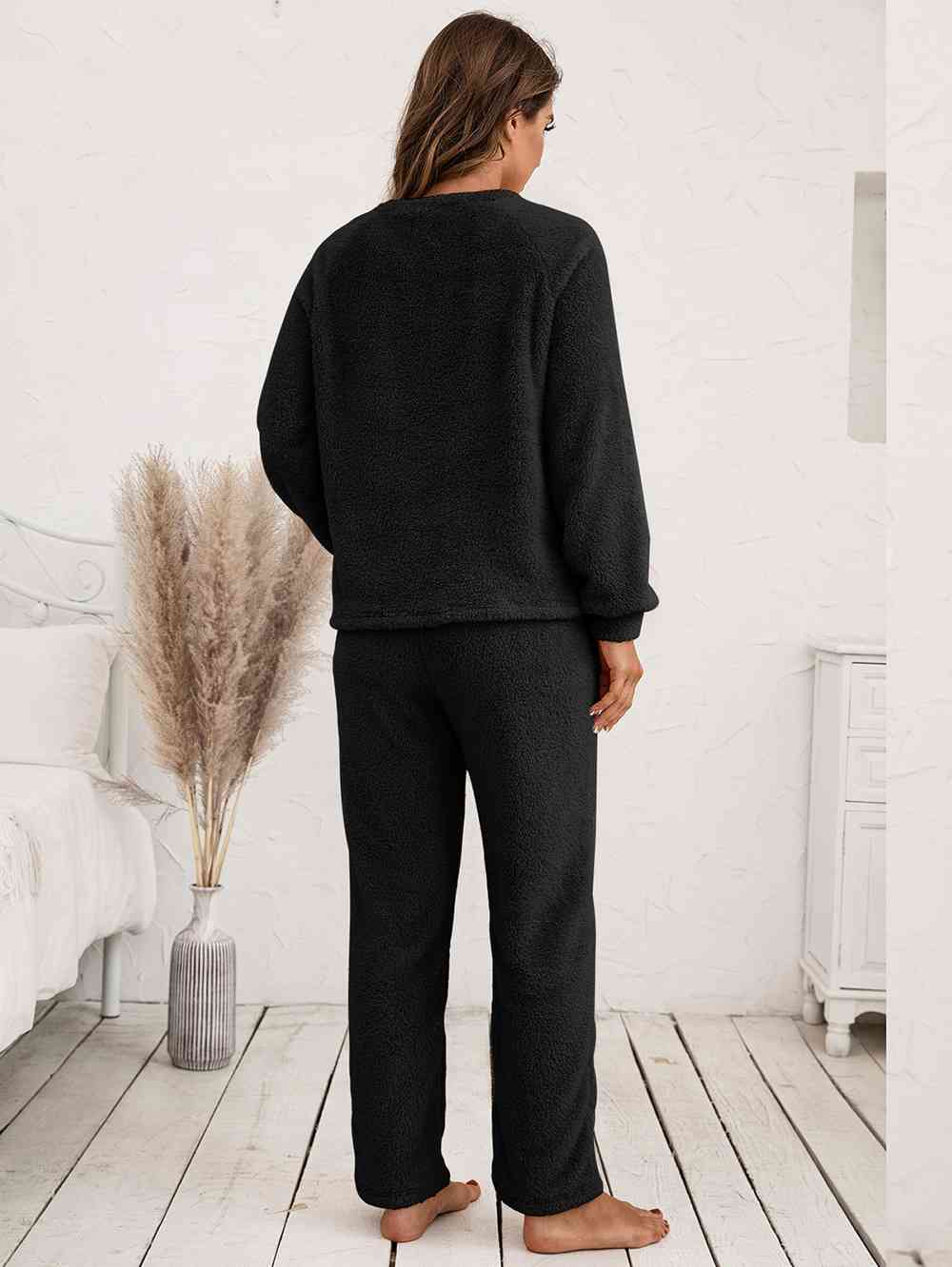 Teddy Long Sleeve Top and Pants Lounge Set  Shop One Place