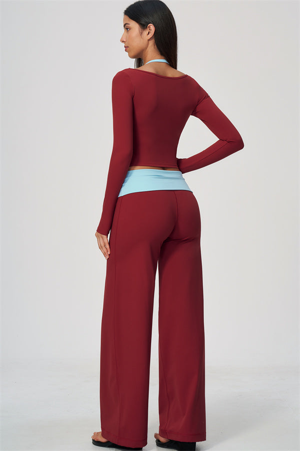 Conjunto de 2 piezas Cascade: camiseta de manga larga y pantalones de pierna recta con bloques de color