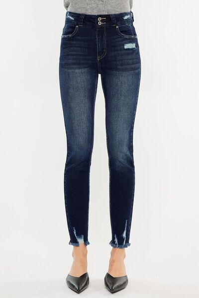 Jeans Kancan de tallas grandes, con efecto bigote de gato, bajo sin rematar y cintura alta