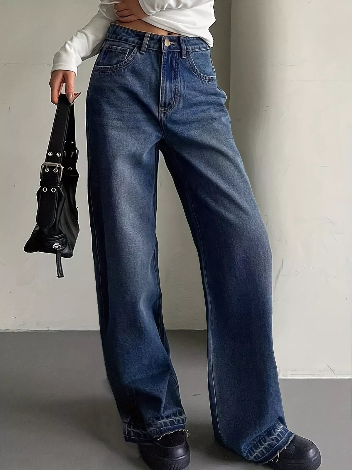 Jeans de pierna ancha con lavado vintage