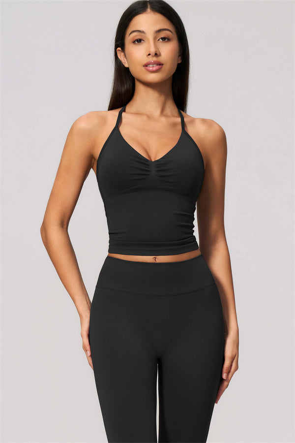 Conjunto de 2 piezas Velvetine: top de tirantes y leggings acampanados