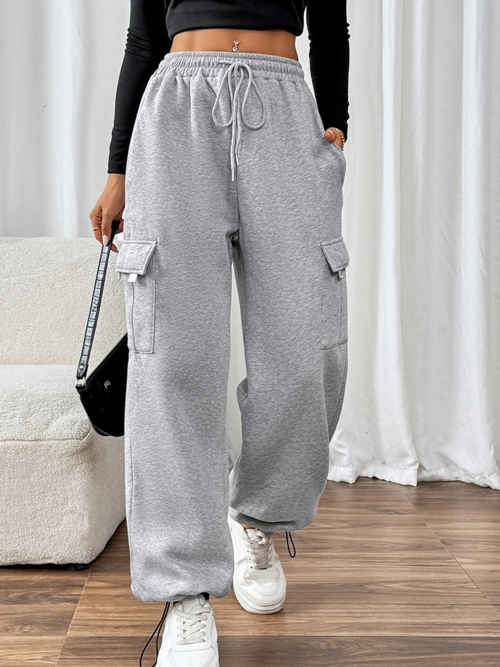 Perfee Pantalones Jogger con Cintura Elástica, Cordón y Bolsillos