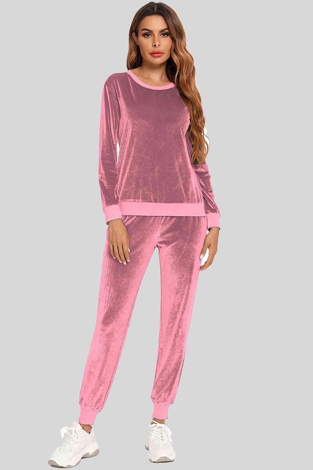 Round Neck Long Sleeve Loungewear Set with Pockets  Shop One Place