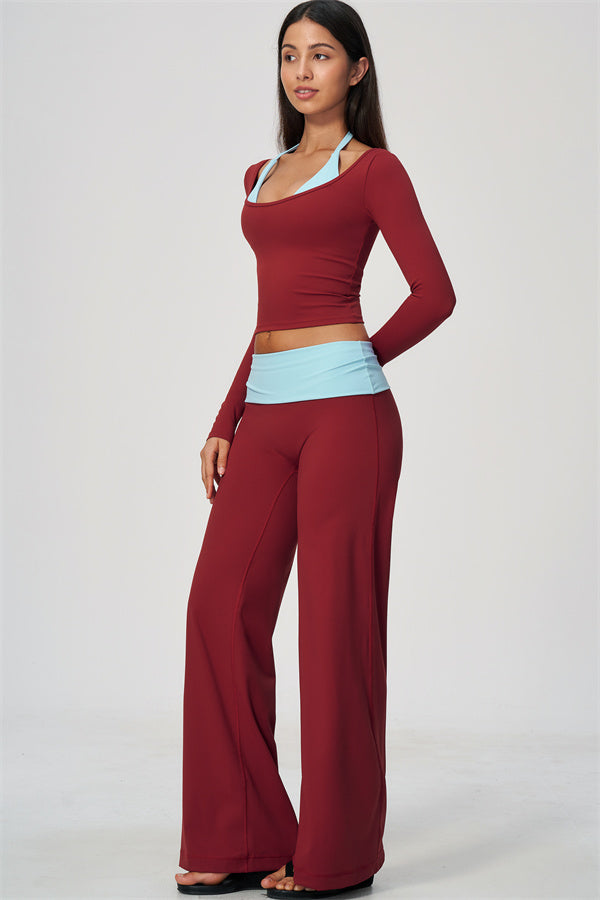 Conjunto de 2 piezas Cascade: camiseta de manga larga y pantalones de pierna recta con bloques de color