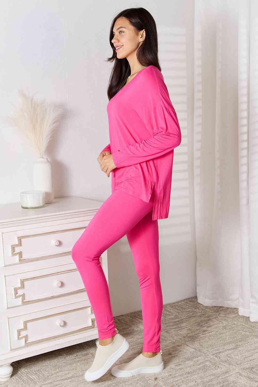 Basic Bae Full Size V-Neck Soft Rayon Long Sleeve Top and Pants Lounge Set  Shop One Place