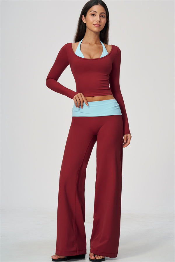 Conjunto de 2 piezas Cascade: camiseta de manga larga y pantalones de pierna recta con bloques de color