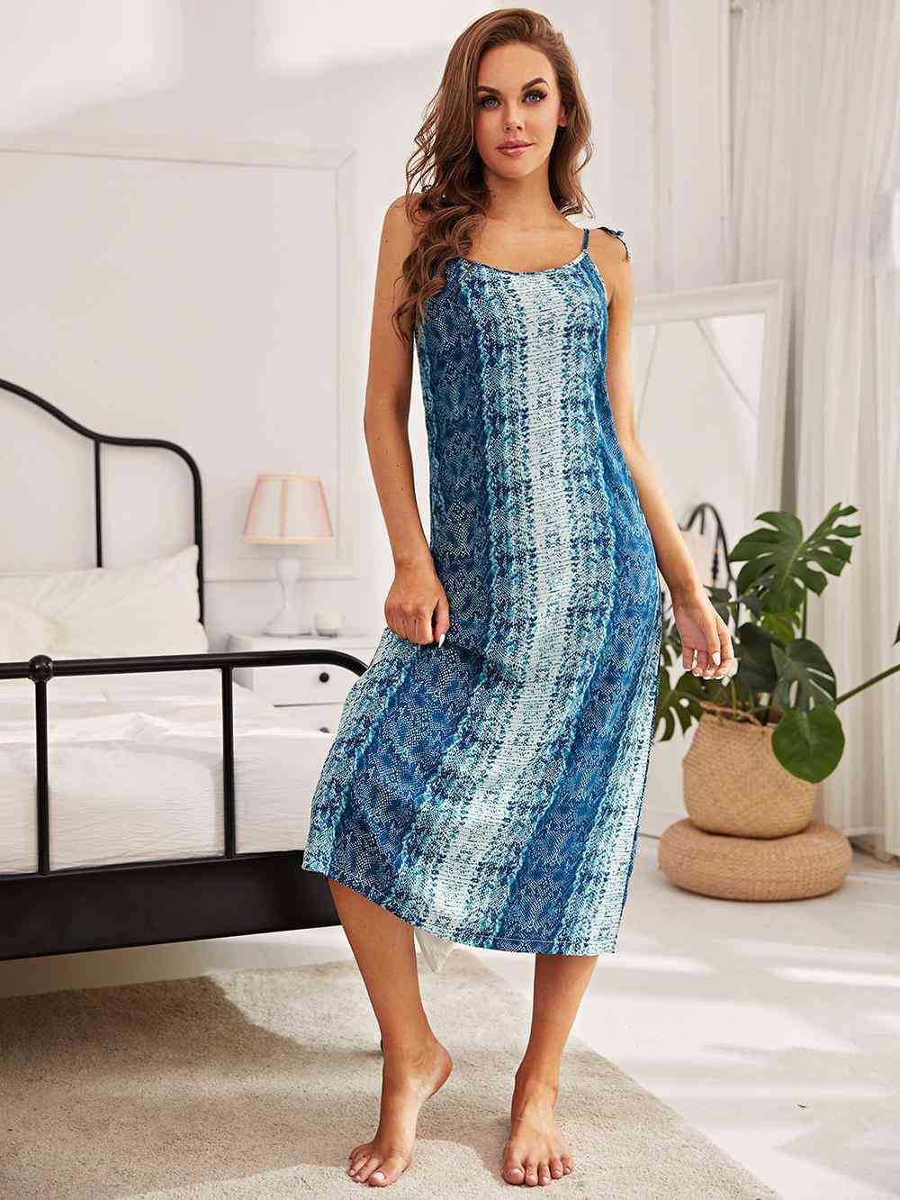Printed Tie Shoulder Midi Night Dress  Shop One Place