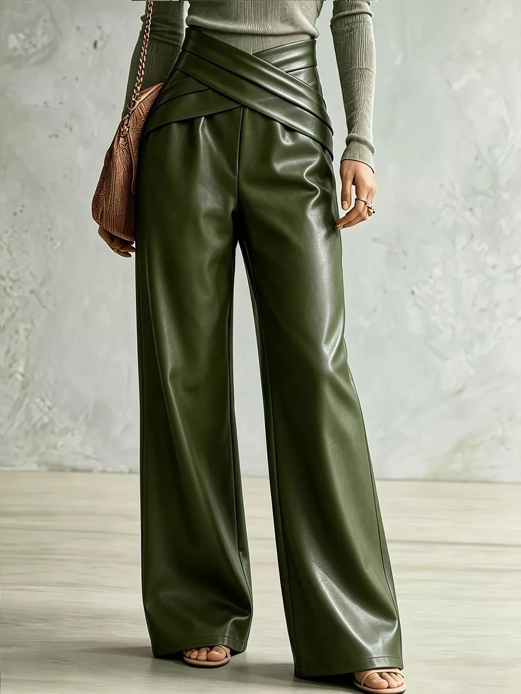 Pantalones de pierna ancha para mujer con detalle cruzado: pantalones fluidos de largo completo, S–XXL