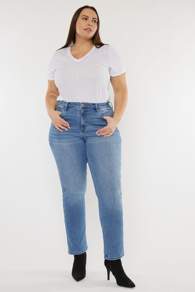 Jeans Kancan de tallas grandes, cintura alta y efecto bigotes de gato