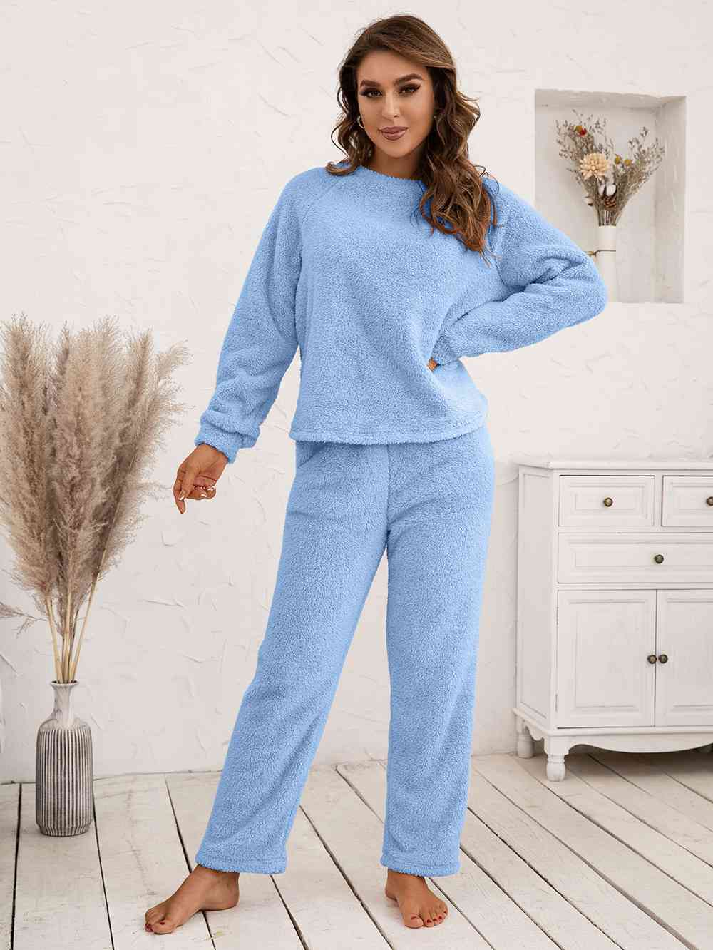 Teddy Long Sleeve Top and Pants Lounge Set  Shop One Place