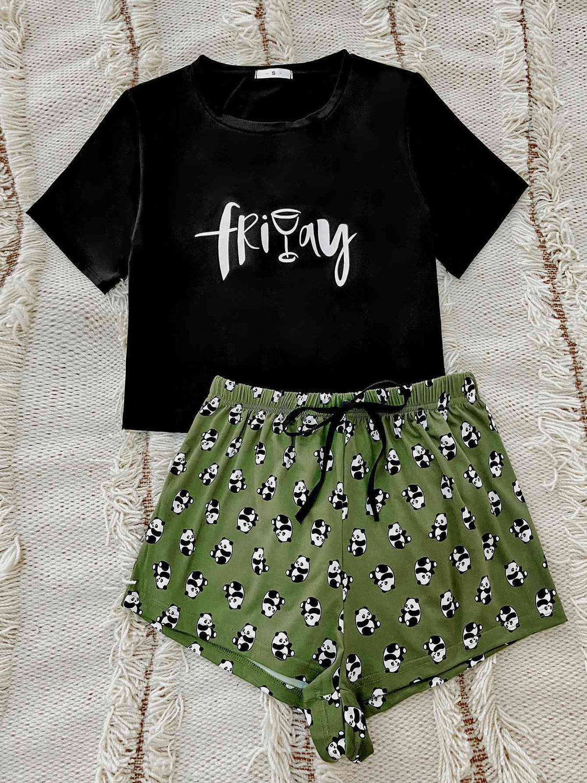 Graphic Tee and Panda Print Shorts Lounge Set  Shop One Place