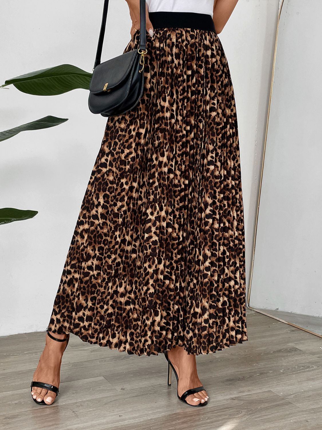 Falda larga plisada de leopardo Perfee