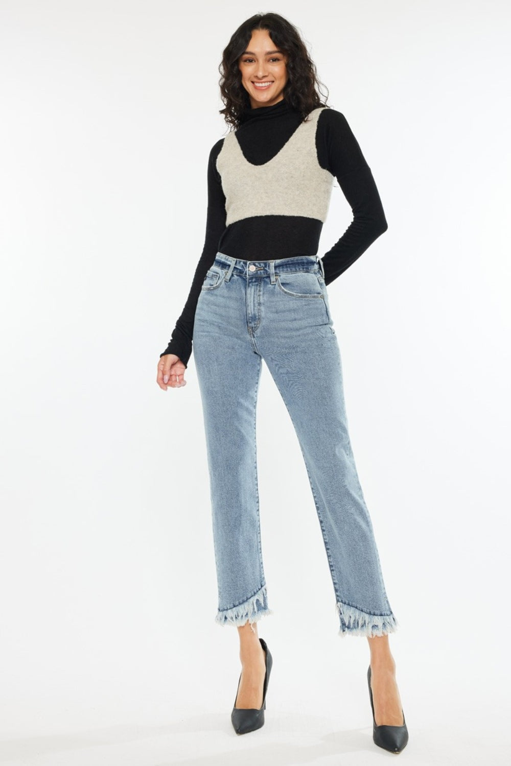 Jeans Kancan de tiro alto y pierna recta con dobladillo sin rematar