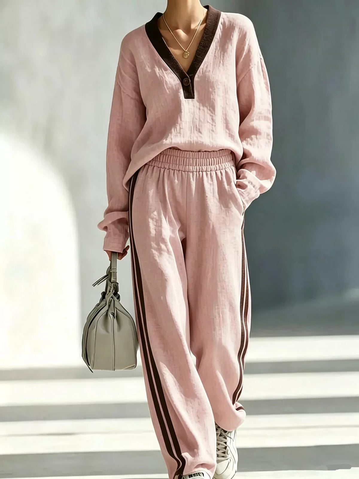 Long Sleeve Top and Side-Striped Joggers Set  Shop One Place