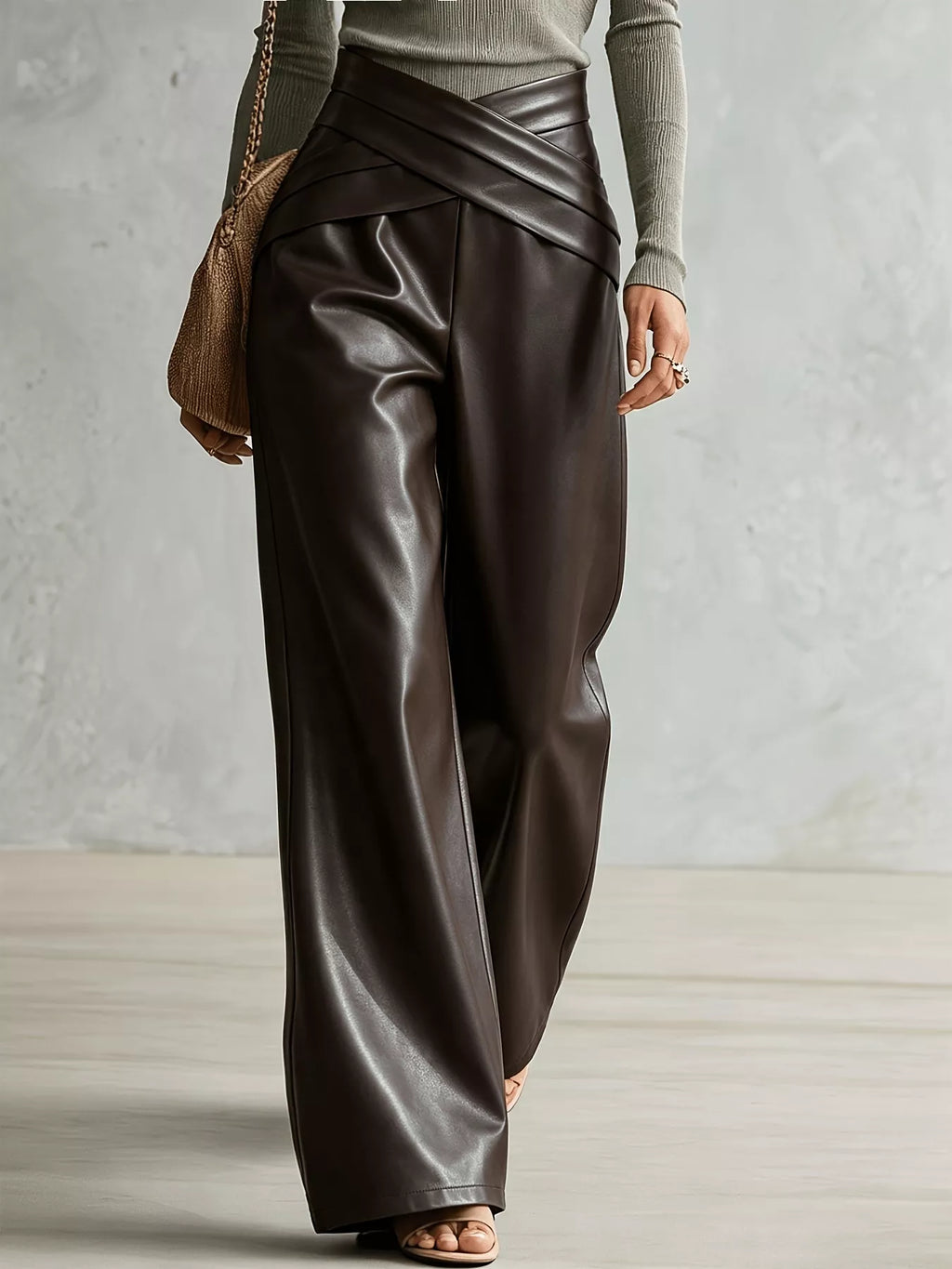 Pantalones de pierna ancha para mujer con detalle cruzado: pantalones fluidos de largo completo, S–XXL