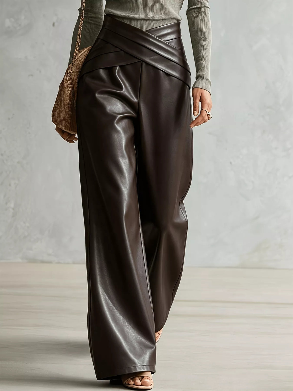 Pantalones de pierna ancha para mujer con detalle cruzado: pantalones fluidos de largo completo, S–XXL