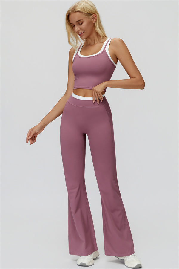 Conjunto de 2 piezas Canyon con top corto de tirantes y leggings acampanados