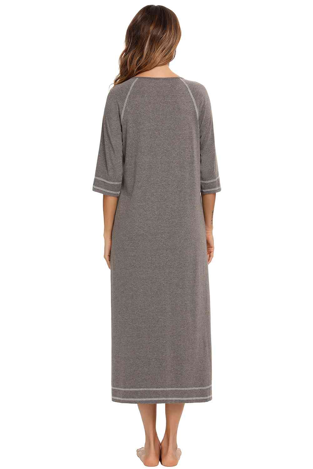 Zip Up Slit Round Neck Night Dress with Pockets  Shop One Place