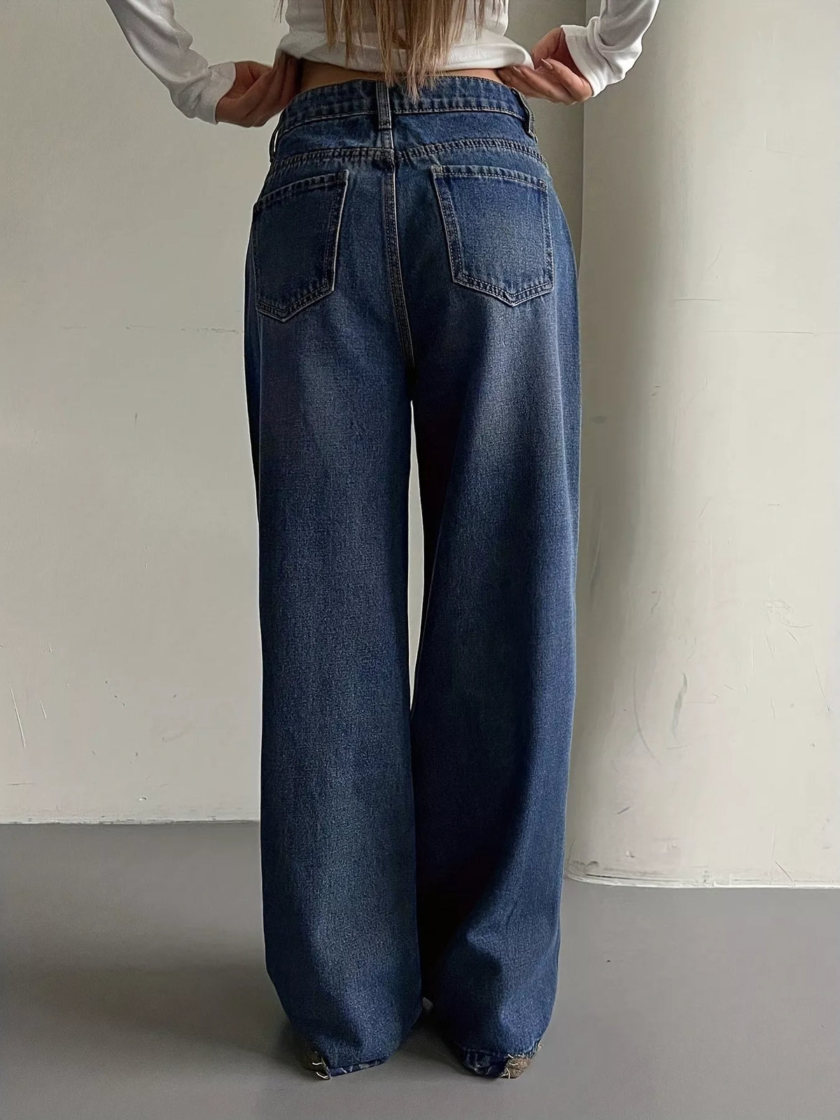 Jeans de pierna ancha con lavado vintage
