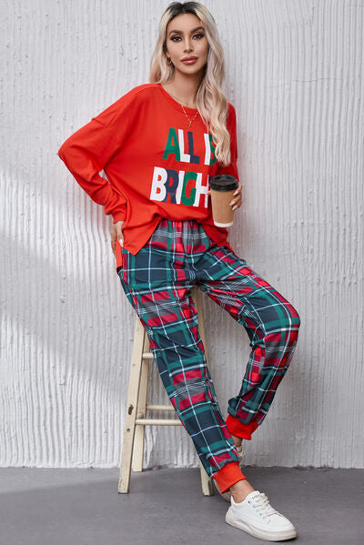 ALL IS BRIGHT Round Neck Top and Plaid Pants Lounge Set  Shop One Place