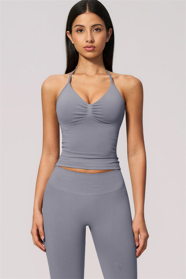 Conjunto de 2 piezas Velvetine: top de tirantes y leggings acampanados