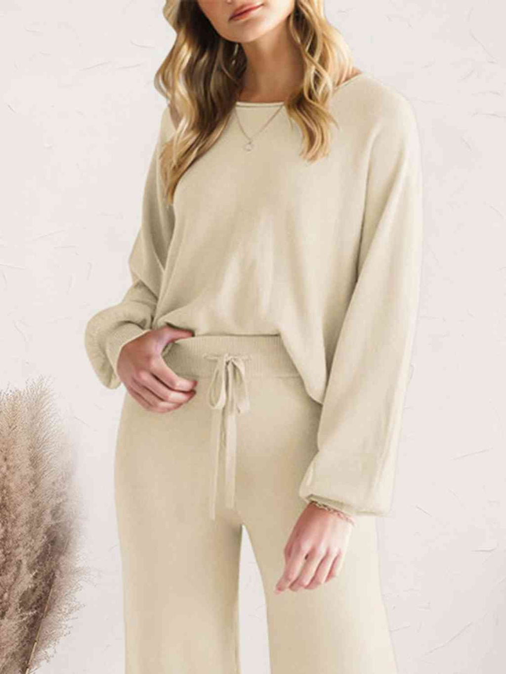 Long Sleeve Lounge Top and Drawstring Pants Set  Shop One Place