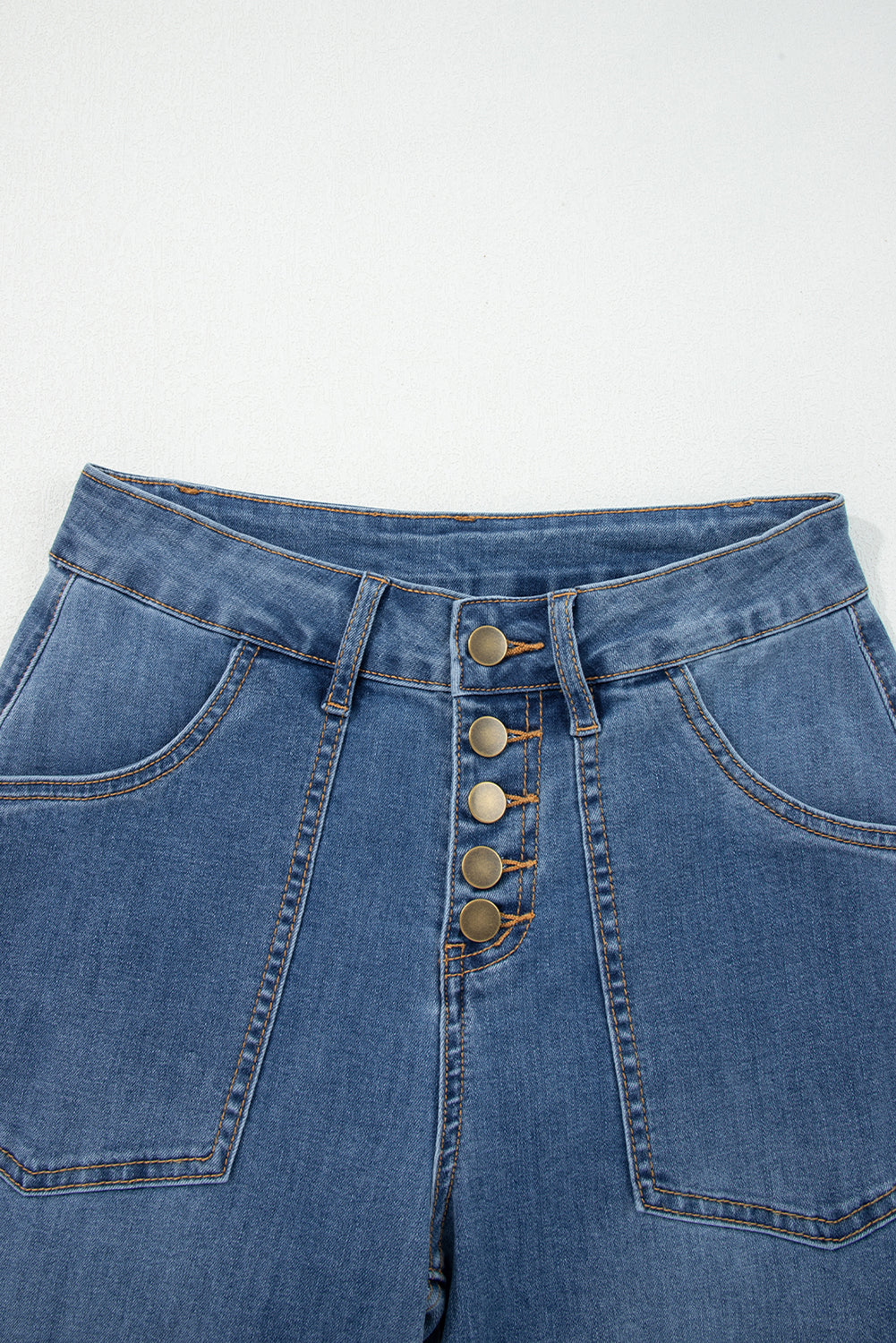 Jeans Ashleigh azules multicolor de cintura alta y pierna ancha con múltiples botones