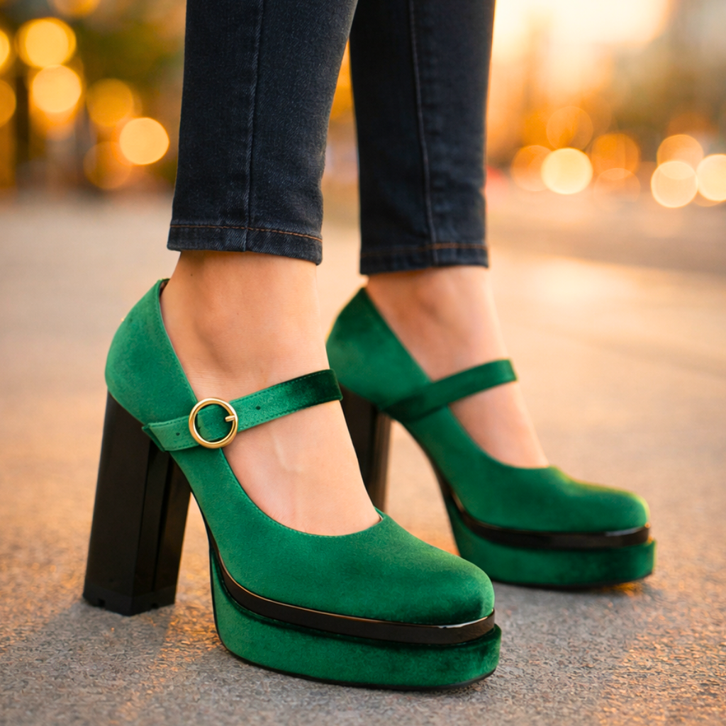 Zapatos de tacón con plataforma de terciopelo Seraphina