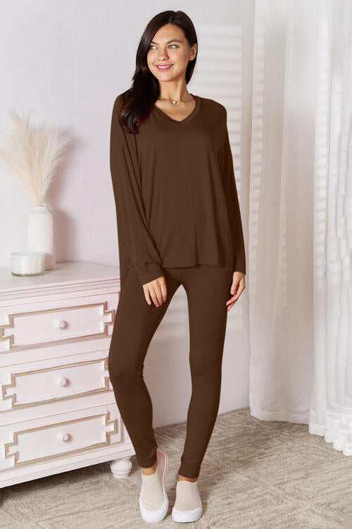 Basic Bae Full Size V-Neck Soft Rayon Long Sleeve Top and Pants Lounge Set  Shop One Place