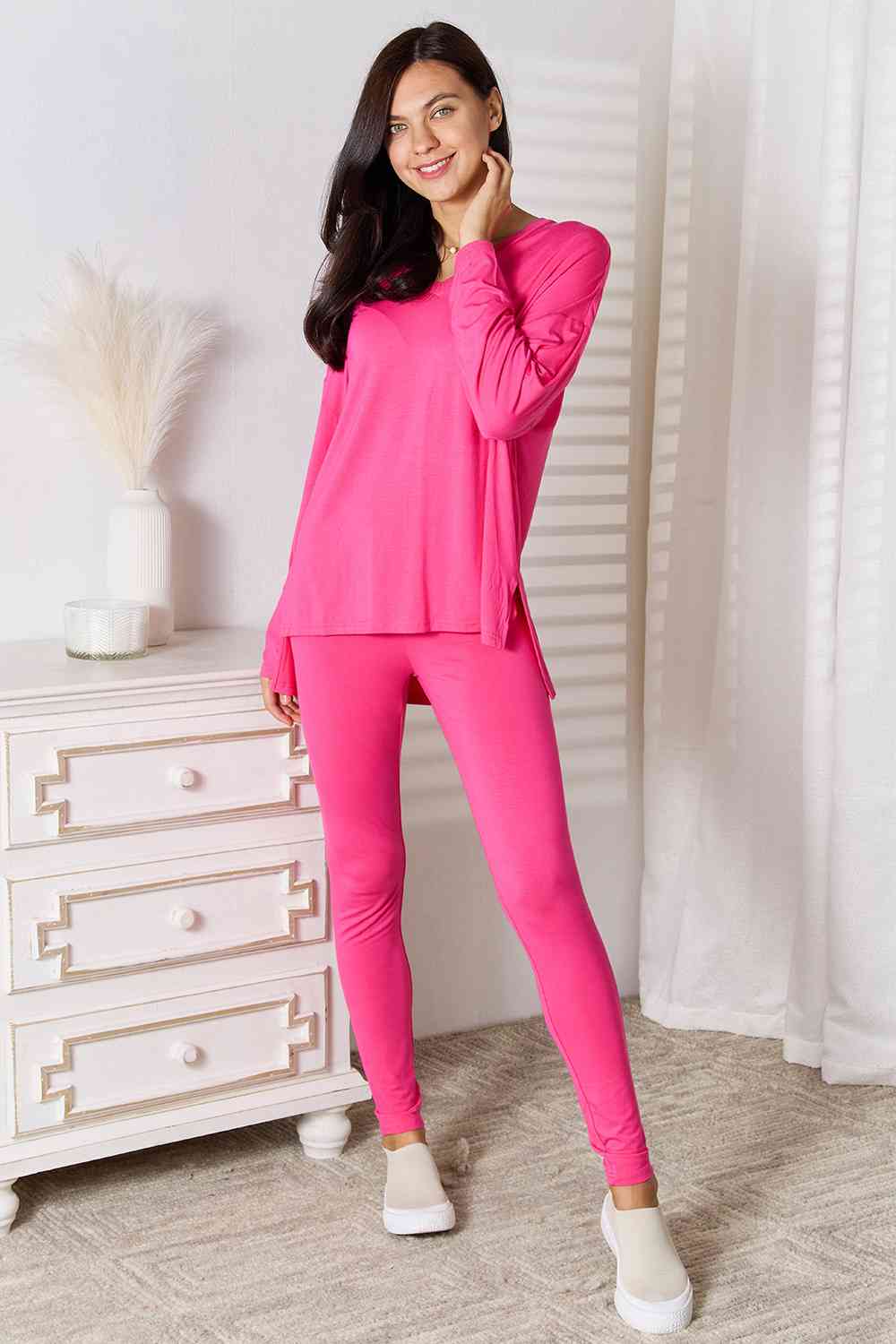 Basic Bae Full Size V-Neck Soft Rayon Long Sleeve Top and Pants Lounge Set  Shop One Place