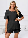 Notched Short Sleeve and Shorts Lounge Set  Shop One Place