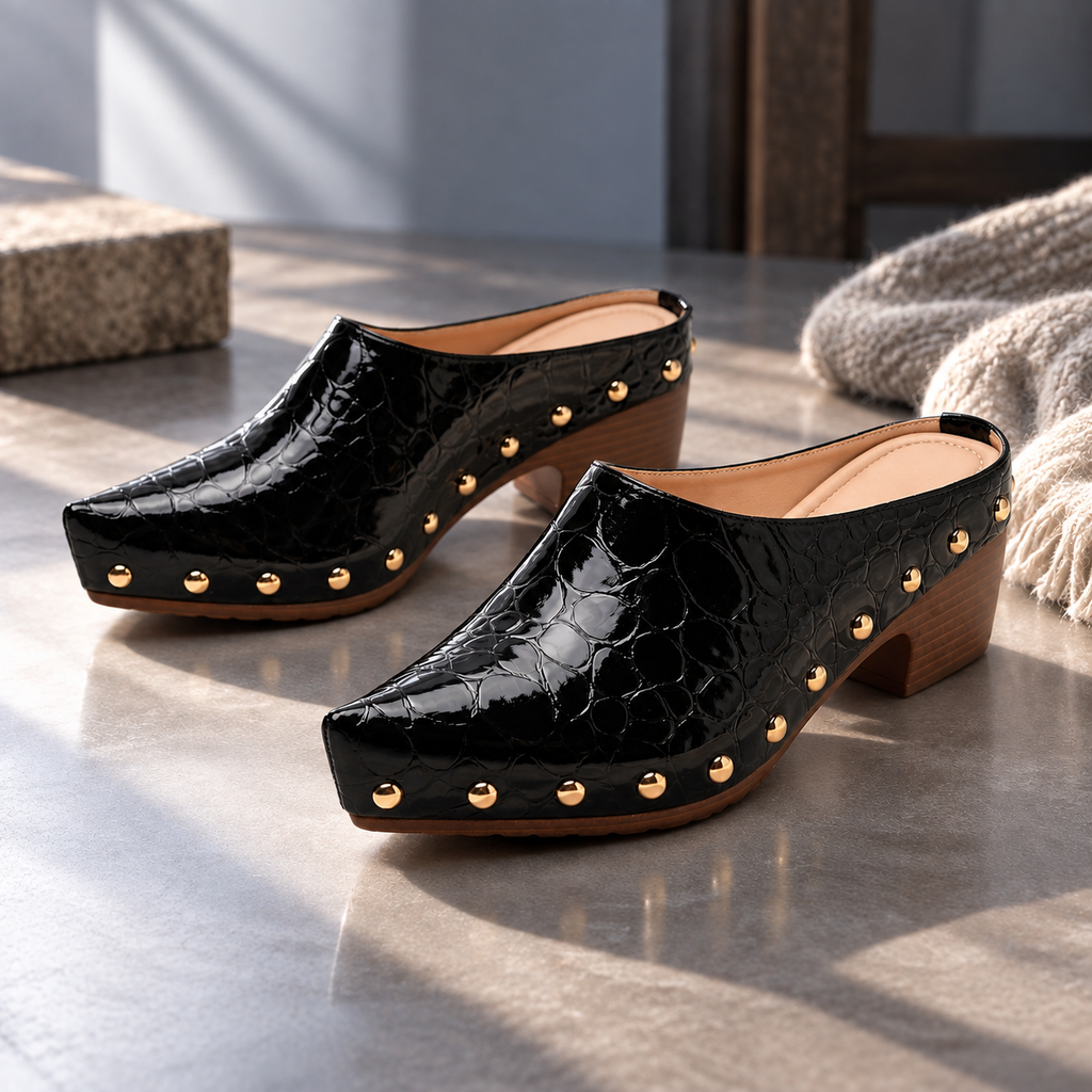 Mules Sutton con tachuelas efecto cocodrilo