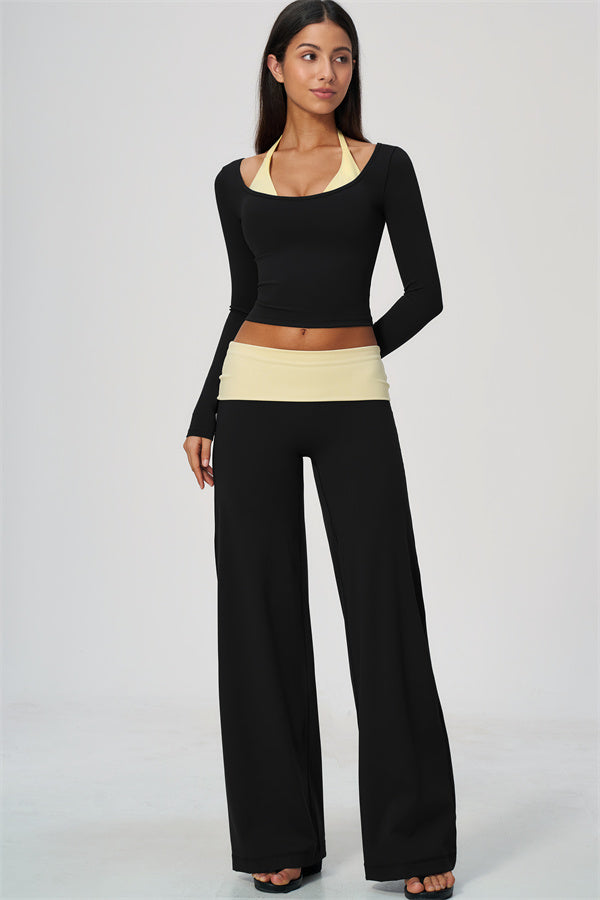 Conjunto de 2 piezas Cascade: camiseta de manga larga y pantalones de pierna recta con bloques de color
