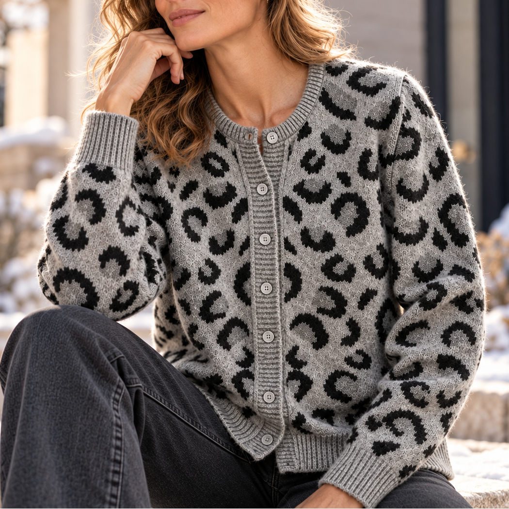 Cárdigan de punto con estampado de leopardo de sabana
