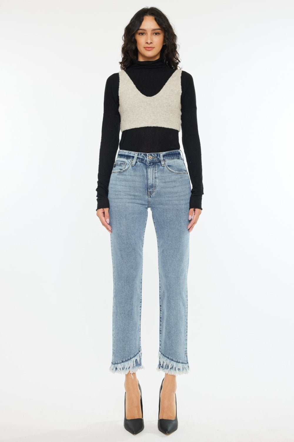 Jeans Kancan de tiro alto y pierna recta con dobladillo sin rematar