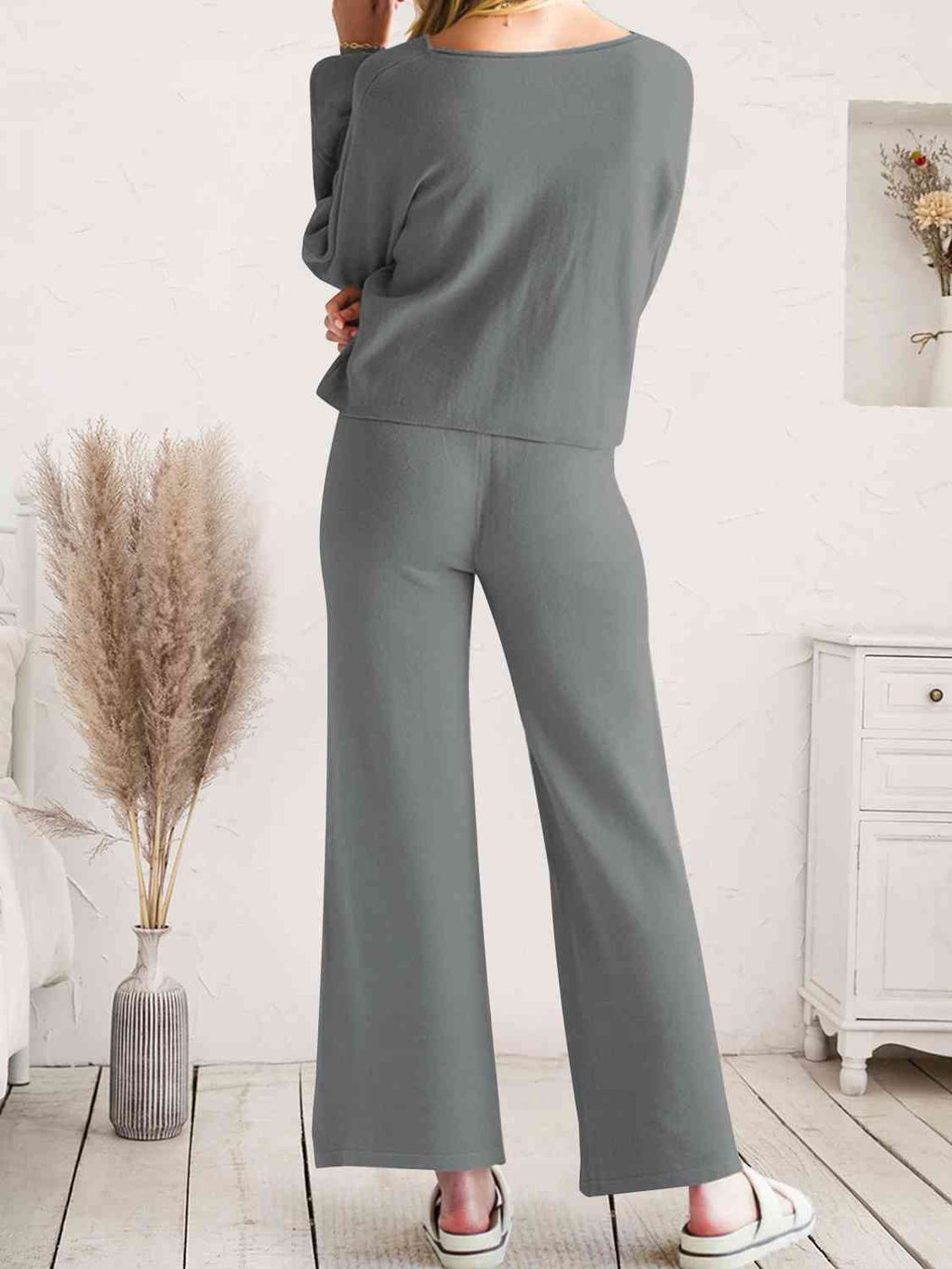Long Sleeve Lounge Top and Drawstring Pants Set  Shop One Place