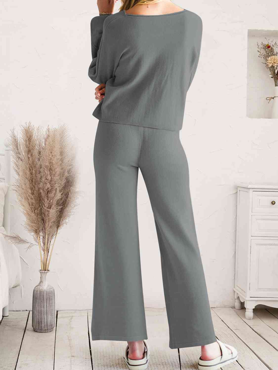 Long Sleeve Lounge Top and Drawstring Pants Set  Shop One Place
