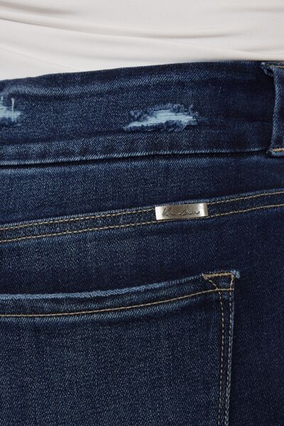 Jeans Kancan de tallas grandes, con efecto bigote de gato, bajo sin rematar y cintura alta