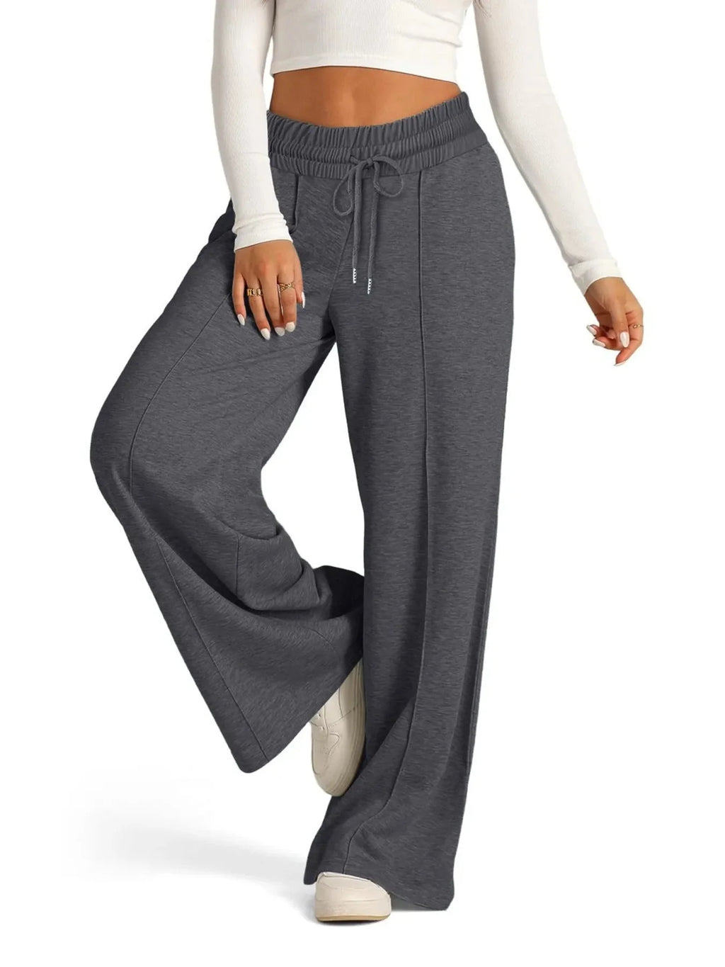 Pantalones de pierna ancha de talla grande, con cordón y ajuste relajado
