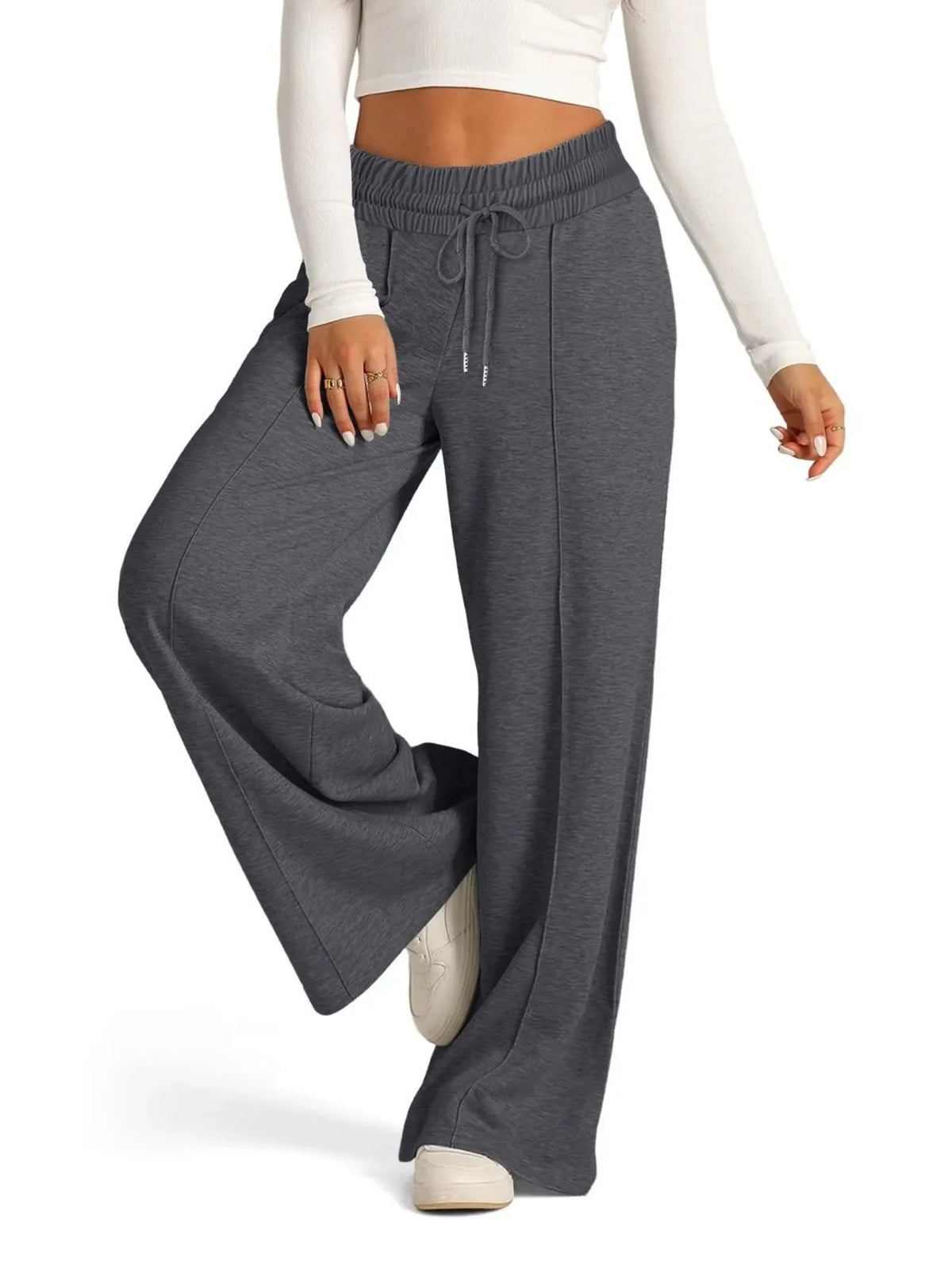Pantalones de pierna ancha de talla grande, con cordón y ajuste relajado