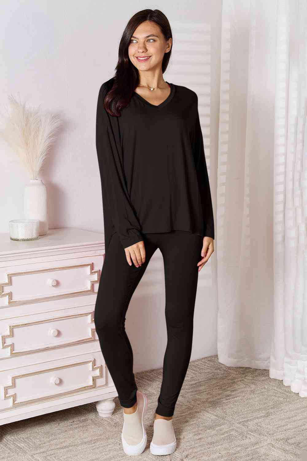 Basic Bae Full Size V-Neck Soft Rayon Long Sleeve Top and Pants Lounge Set  Shop One Place