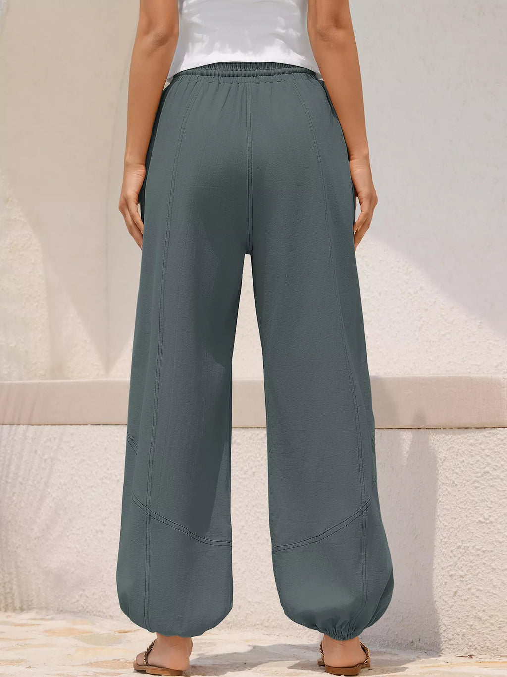 Pantalones jogger harén de ajuste holgado casuales con cordón para mujer