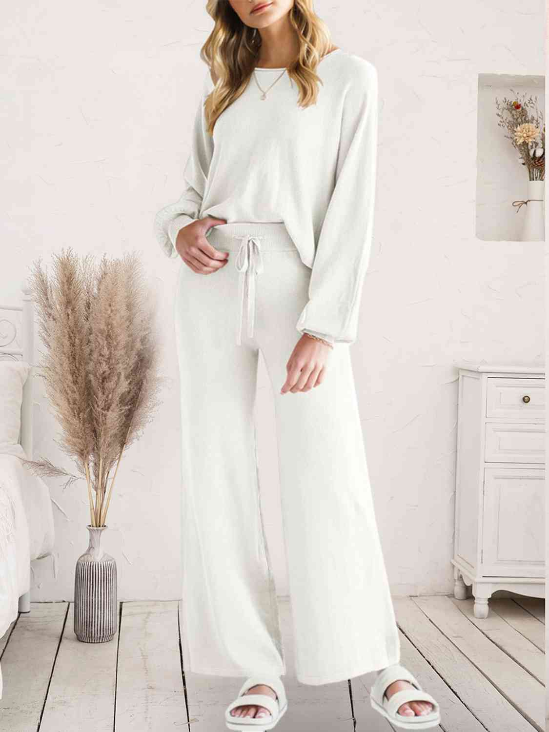 Long Sleeve Lounge Top and Drawstring Pants Set  Shop One Place